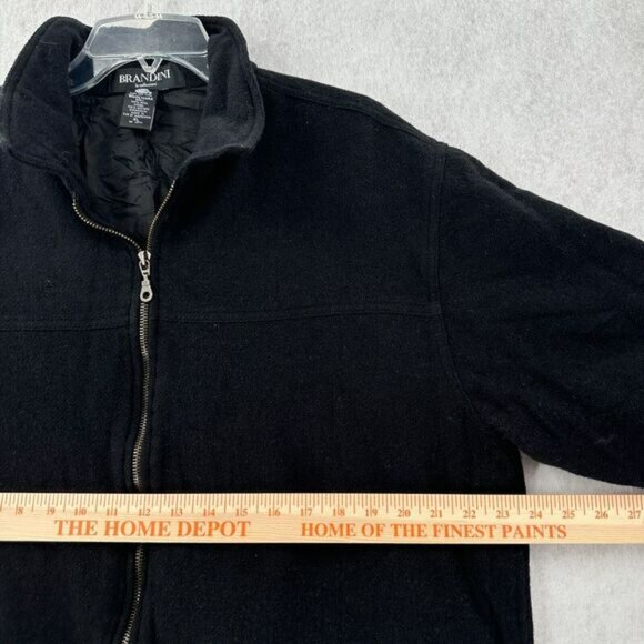 VTG Brandini Woolmark Shacket Mens XL Wool Winter Jacket Zip Up Sweater Black‎ - Picture 5 of 7